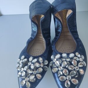 Guansitu metallic navy foldable w/embellishments EU 41 US 9.5 Womens NEW NWOB